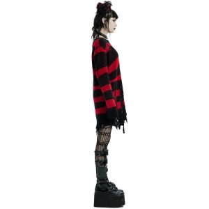 PUNK RAVE Pull ‘Dark Doll’ à Rayures Rouges Et Noires outlet 28