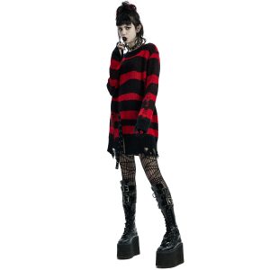 PUNK RAVE Pull ‘Dark Doll’ à Rayures Rouges Et Noires outlet 30