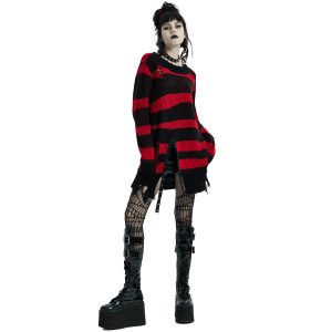 PUNK RAVE Pull ‘Dark Doll’ à Rayures Rouges Et Noires outlet 32