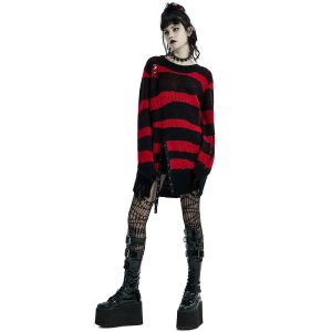 PUNK RAVE Pull ‘Dark Doll’ à Rayures Rouges Et Noires outlet 40