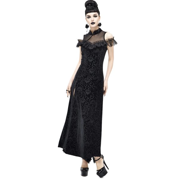 DEVIL FASHION Robe Cheongsam Gothique En Velours Noir Couleurs variées 7