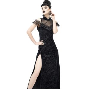 DEVIL FASHION Robe Cheongsam Gothique En Velours Noir Couleurs variées 31