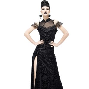 DEVIL FASHION Robe Cheongsam Gothique En Velours Noir Couleurs variées 33