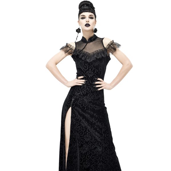 DEVIL FASHION Robe Cheongsam Gothique En Velours Noir Couleurs variées 9