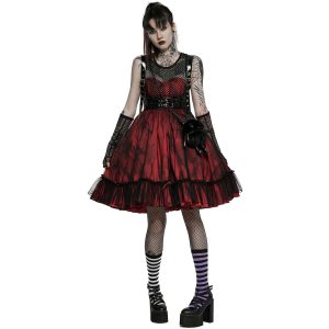 Nouvelle tendance PUNK RAVE Robe ‘Maelle’ Rouge Et Noire 16