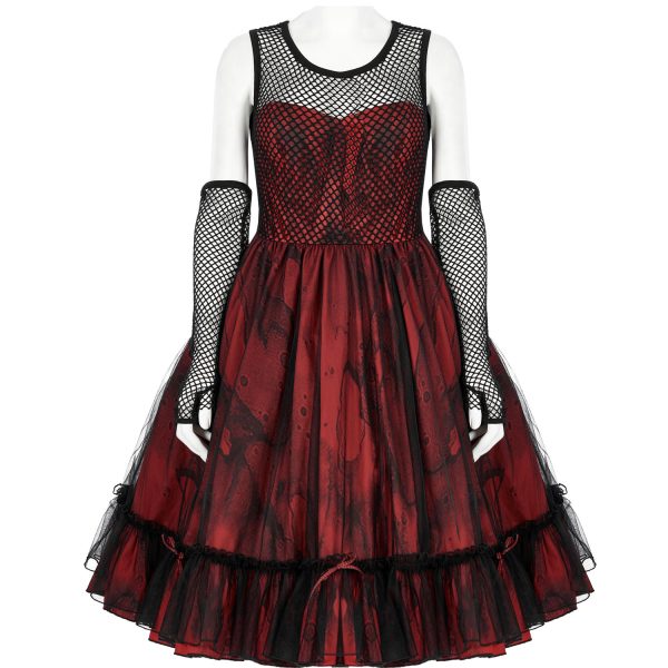 Nouvelle tendance PUNK RAVE Robe ‘Maelle’ Rouge Et Noire 7