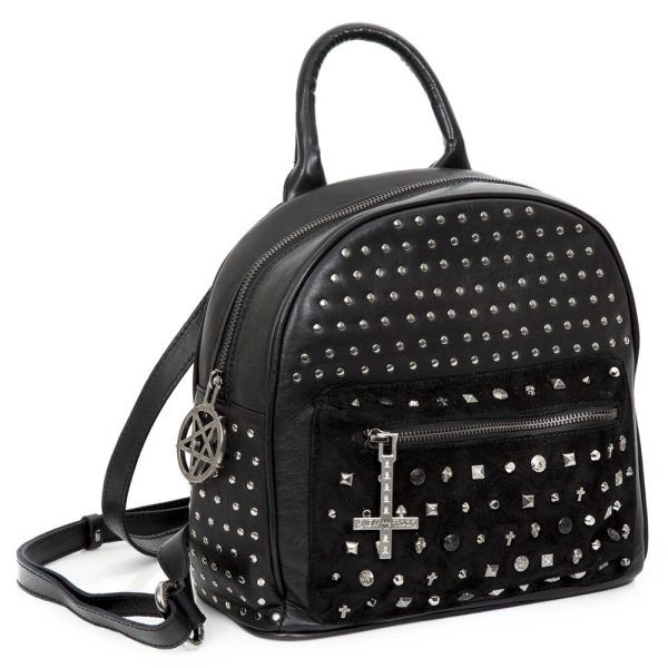 NEW ROCK Sac à Dos ‘Pentagram’ En Cuir Et Velours Noirs soldes luxe 1