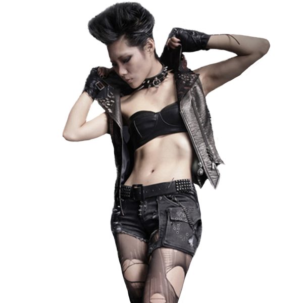 PUNK RAVE Short ‘Mad Girl’ En Denim Noir Officielle 3