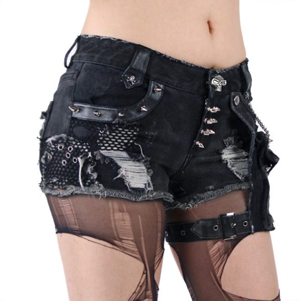 PUNK RAVE Short ‘Mad Girl’ En Denim Noir Officielle 4