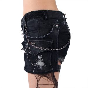 PUNK RAVE Short ‘Mad Girl’ En Denim Noir Officielle 17