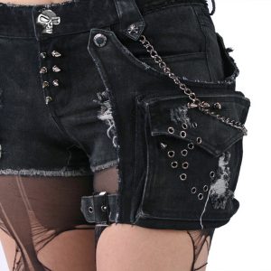 PUNK RAVE Short ‘Mad Girl’ En Denim Noir Officielle 19