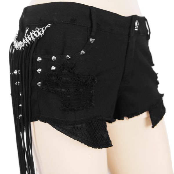 DEVIL FASHION Short Noir Déchiré Avec Ceinture De Franges soldes en ligne 10