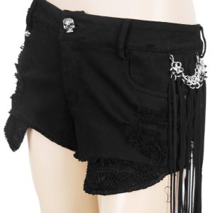 DEVIL FASHION Short Noir Déchiré Avec Ceinture De Franges soldes en ligne 31