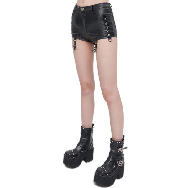 DEVIL FASHION Short Sexy ‘Pentagram’ En Simili Cuir Noir soldes magasin 12