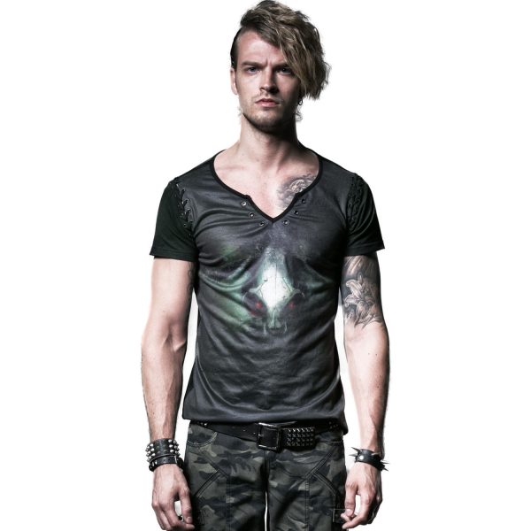 Retour gratuit en magasin. PUNK RAVE T-Shirt ‘Evil Skull’ Noir Et Vert 3