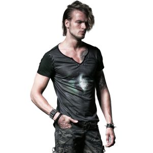 Retour gratuit en magasin. PUNK RAVE T-Shirt ‘Evil Skull’ Noir Et Vert 18