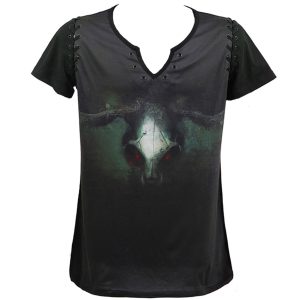 Retour gratuit en magasin. PUNK RAVE T-Shirt ‘Evil Skull’ Noir Et Vert 22