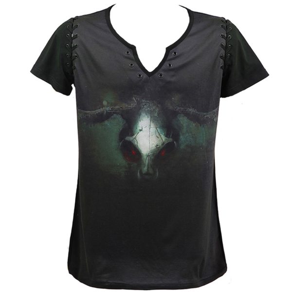 Retour gratuit en magasin. PUNK RAVE T-Shirt ‘Evil Skull’ Noir Et Vert 7