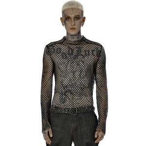 PUNK RAVE T-Shirt Manches Longues ‘Xanthus’ En Résille Noire De Qualité 22