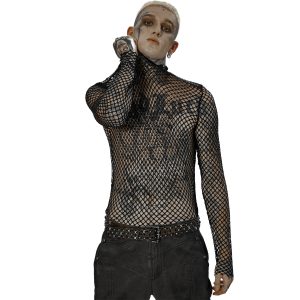 PUNK RAVE T-Shirt Manches Longues ‘Xanthus’ En Résille Noire De Qualité 28