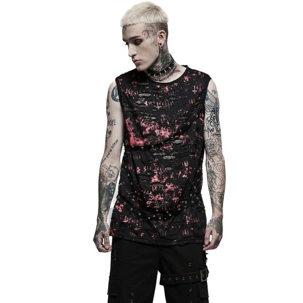 PUNK RAVE T-Shirt Sans Manches ‘Printing Punk’ Noir Et Rouge Livraison Standard/Rapide 3