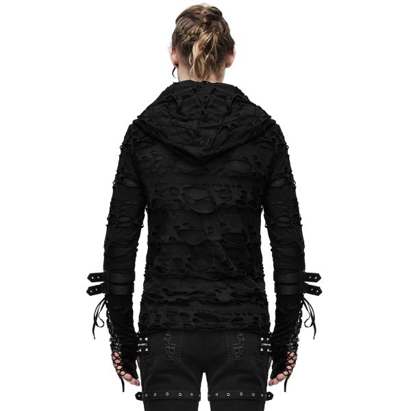 soldes de Noël DEVIL FASHION Top à Capuche ‘Gothic Damage’ Noir 4