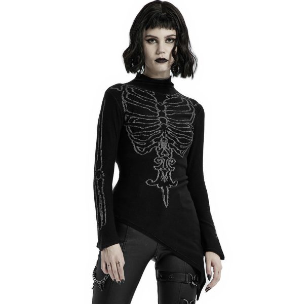 pas cher en vente PUNK RAVE Top Asymétrique ‘Rib Cage’ Noir 3