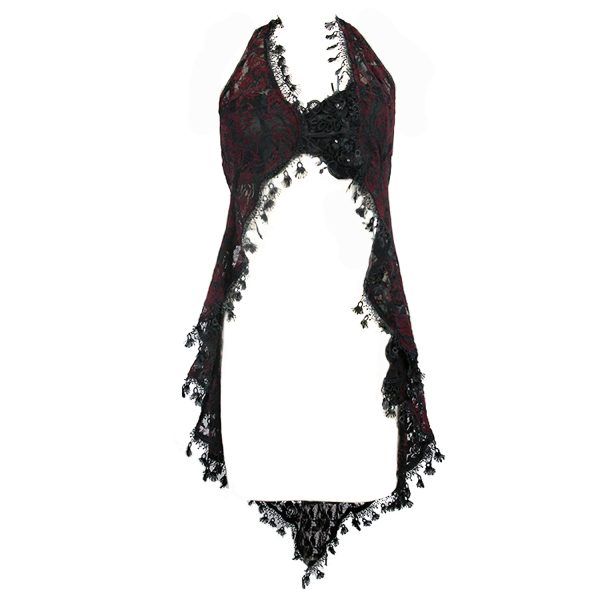 boutique en france Eva Lady Top ‘Ophelia’ En Dentelle Rouge Et Noire 1