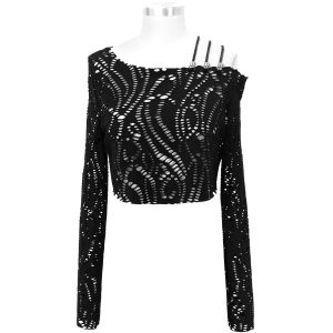 l'unique style DEVIL FASHION Top ‘Punk Hollow Out’ Noir à Manches Longues 29