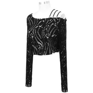 l'unique style DEVIL FASHION Top ‘Punk Hollow Out’ Noir à Manches Longues 33