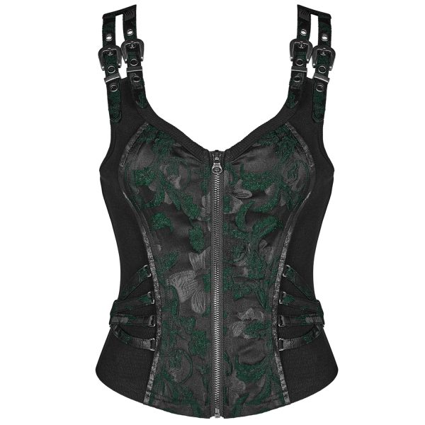 PUNK RAVE Top Sans Manches ‘Poison’ En Jacquart Vert Et Noir pas cher 7