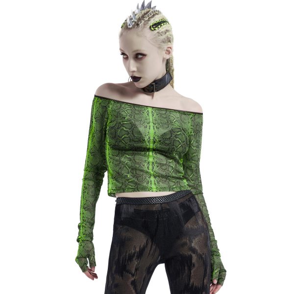 PUNK RAVE Top ‘Serpentine’ Vert Fluorescent à prix imbattables 3