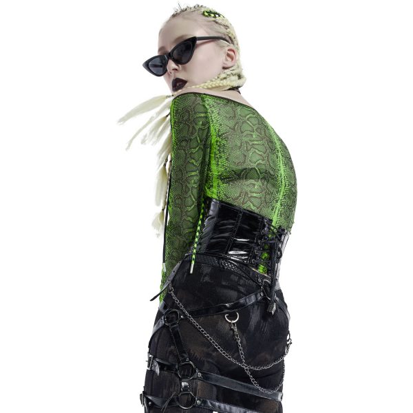 PUNK RAVE Top ‘Serpentine’ Vert Fluorescent à prix imbattables 4