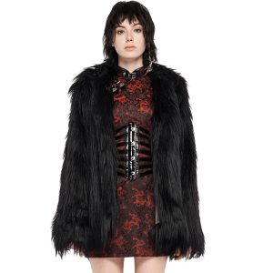 PUNK RAVE Veste ‘Cthulhu’ En Fausse Fourrure Noire Livraison Standard/Rapide 15