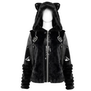 outlet DEVIL FASHION Veste D’Hiver ‘Cat Ear’ En Fourrure Noire 46