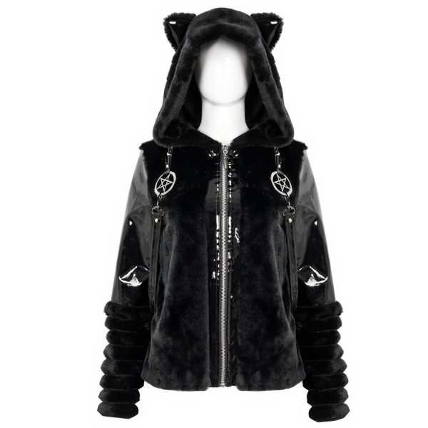 outlet DEVIL FASHION Veste D’Hiver ‘Cat Ear’ En Fourrure Noire 14