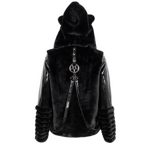 outlet DEVIL FASHION Veste D’Hiver ‘Cat Ear’ En Fourrure Noire 15