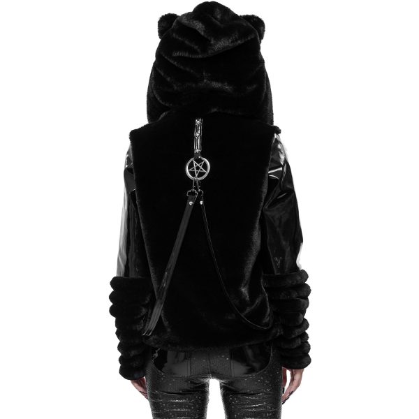 outlet DEVIL FASHION Veste D’Hiver ‘Cat Ear’ En Fourrure Noire 4