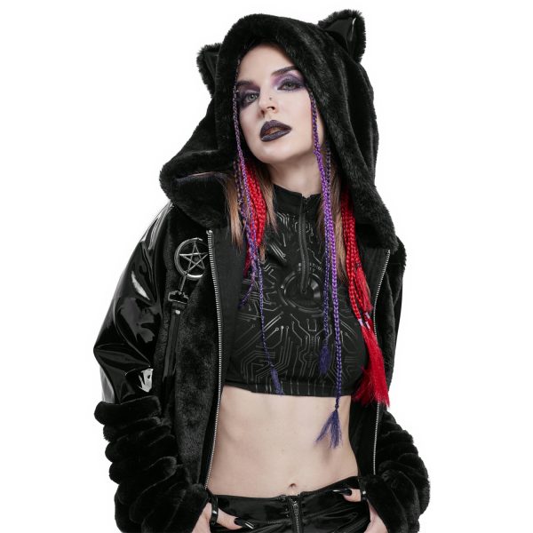 outlet DEVIL FASHION Veste D’Hiver ‘Cat Ear’ En Fourrure Noire 9