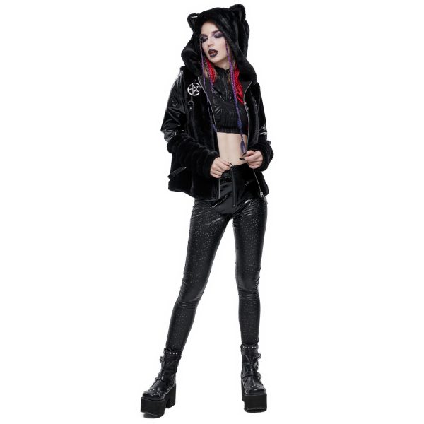 outlet DEVIL FASHION Veste D’Hiver ‘Cat Ear’ En Fourrure Noire 11