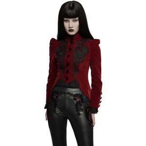 boutiqued en ligne PUNK RAVE Veste Gothique ‘Dark Doll’ En Velours Rouge 17