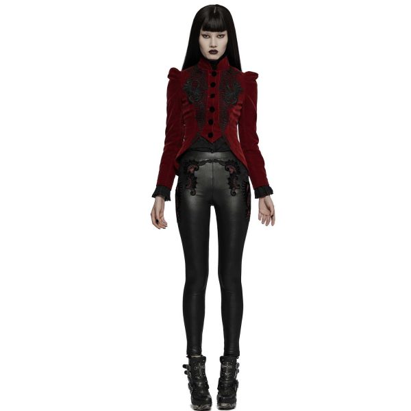 boutiqued en ligne PUNK RAVE Veste Gothique ‘Dark Doll’ En Velours Rouge 7