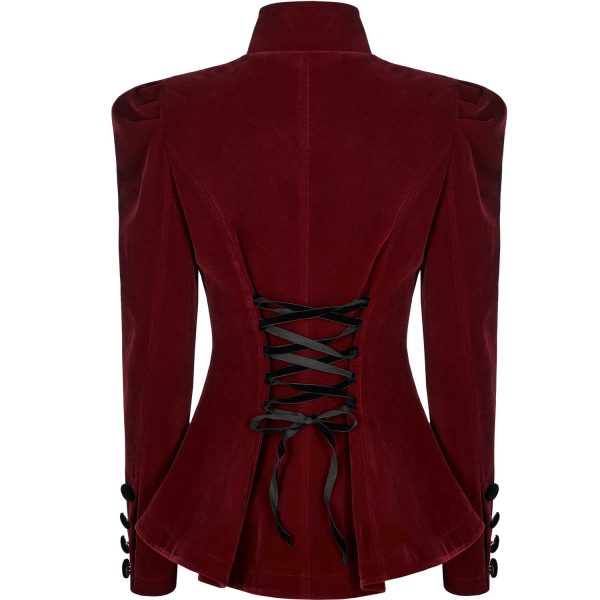 boutiqued en ligne PUNK RAVE Veste Gothique ‘Dark Doll’ En Velours Rouge 9