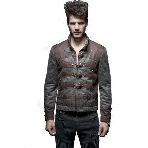 PUNK RAVE Veste Steampunk ‘Aviator’ Noire Délavée Et Marron Service Clients Dédié 18