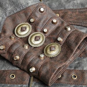 PUNK RAVE Veste Steampunk ‘Aviator’ Noire Délavée Et Marron Service Clients Dédié 40