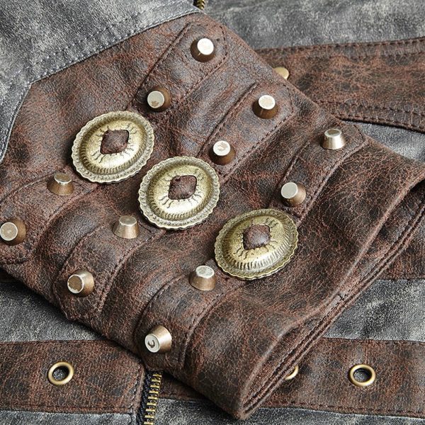 PUNK RAVE Veste Steampunk ‘Aviator’ Noire Délavée Et Marron Service Clients Dédié 14