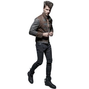 PUNK RAVE Veste Steampunk ‘Aviator’ Noire Délavée Et Marron Service Clients Dédié 22