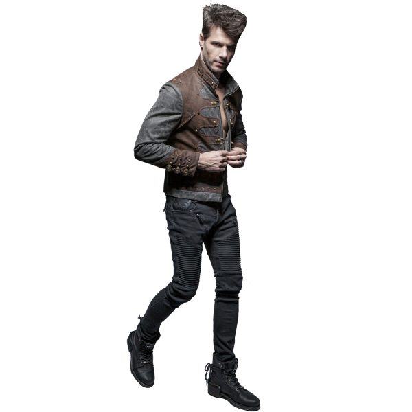 PUNK RAVE Veste Steampunk ‘Aviator’ Noire Délavée Et Marron Service Clients Dédié 5