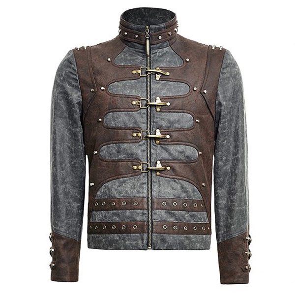 PUNK RAVE Veste Steampunk ‘Aviator’ Noire Délavée Et Marron Service Clients Dédié 6