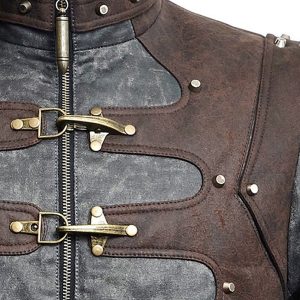 PUNK RAVE Veste Steampunk ‘Aviator’ Noire Délavée Et Marron Service Clients Dédié 30